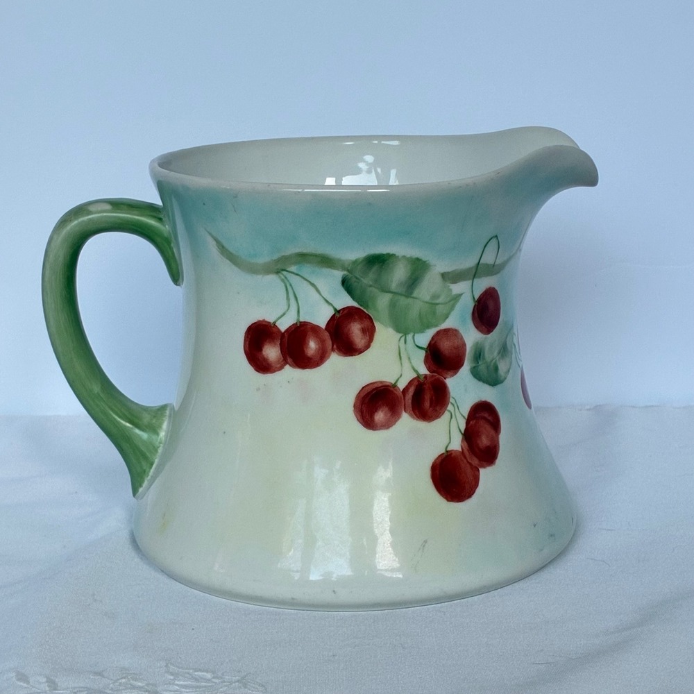 Vtg Limoges Pitcher Cherry Hand Painted French Porcelain Cottage Farmhouse